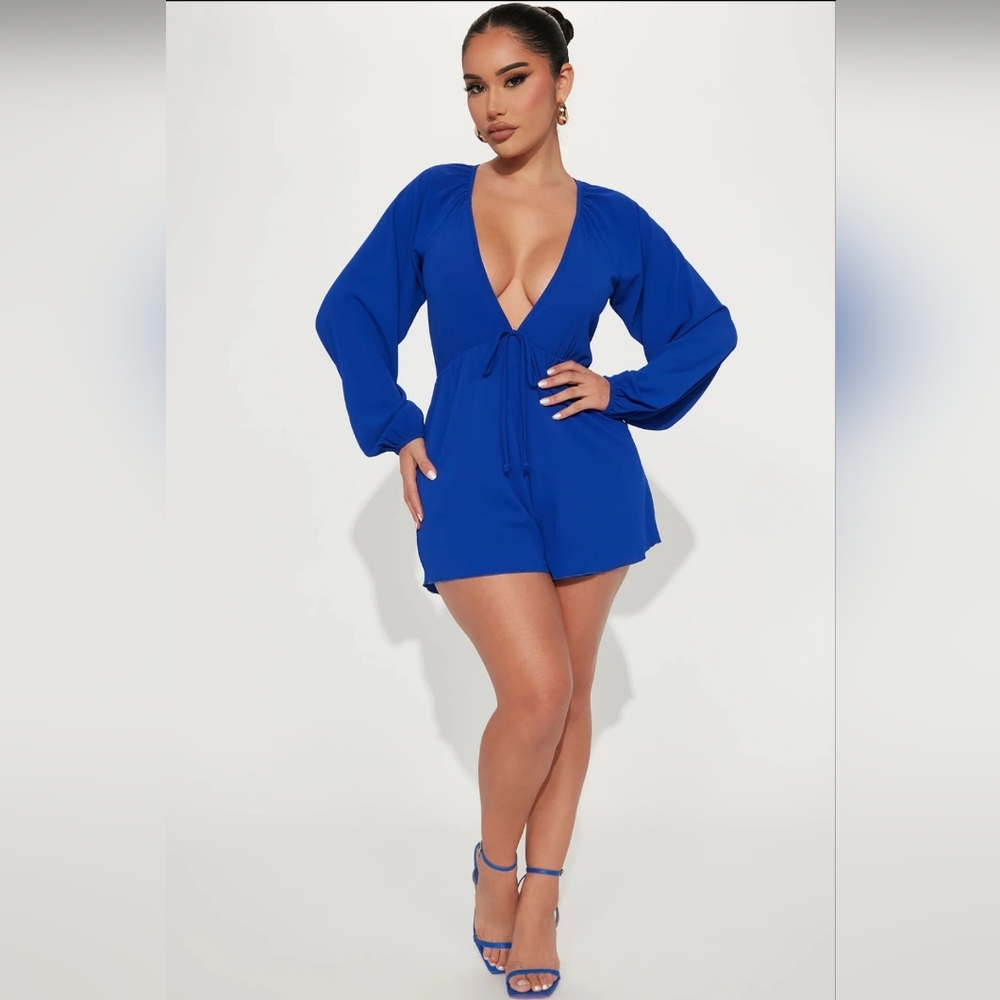 Fashion Nova Blue Jumpsuit with Dramatic Sleeves